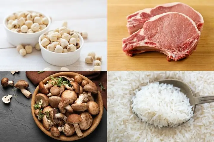 3Cháo thịt heo hạt sen cho bé với nấm đông cô