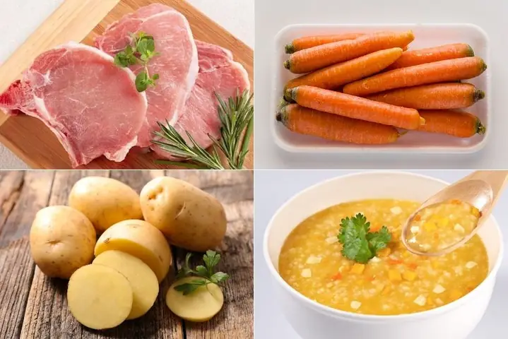 1.9. Cháo thịt heo, cà rốt và khoai tây cho bé ăn dặm