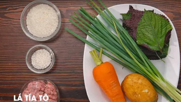 1nguyên Liệu Để Nấu Cháo Tía Tô Thịt Bằm 1nguyên Liệu Để Nấu Cháo Tía Tô Thịt Bằm