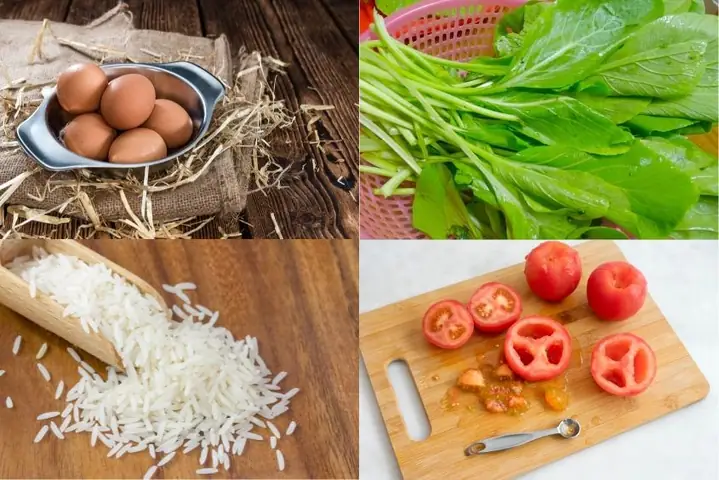 2.5. Nấu cháo trứng cà chua cho bé với rau cải