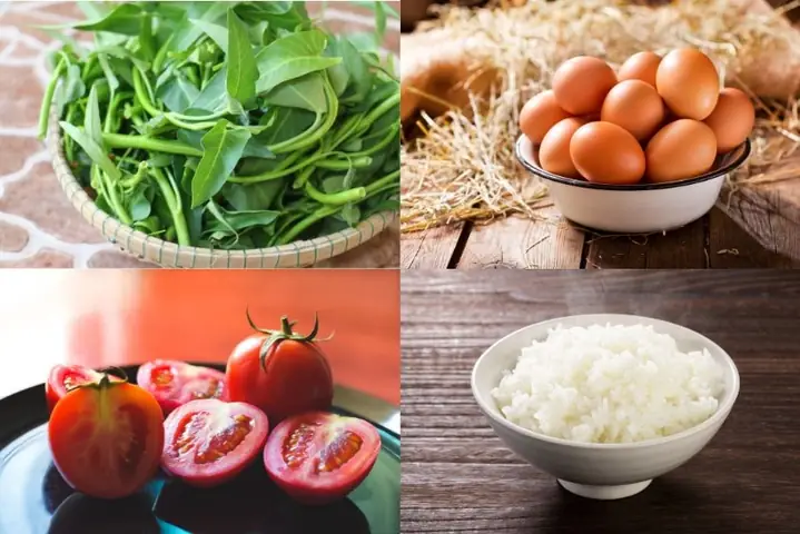 2.4. Món cháo trứng gà cà chua rau muống cho bé ăn dặm