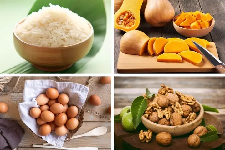 Cháo Bí Đỏ Trứng Gà Cho Bé Cùng Với Hạt Óc Chó