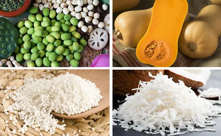 1. Nguyên liệu nấu chè bí đỏ với hạt sen