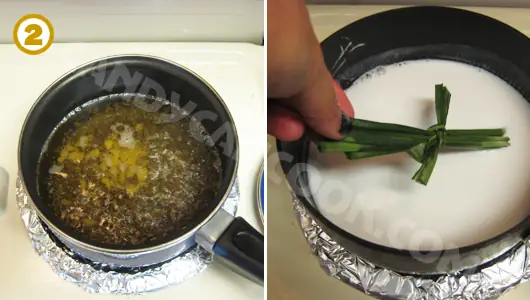 Đun nước đường và nước cốt dừa Đun nước đường và nước cốt dừa