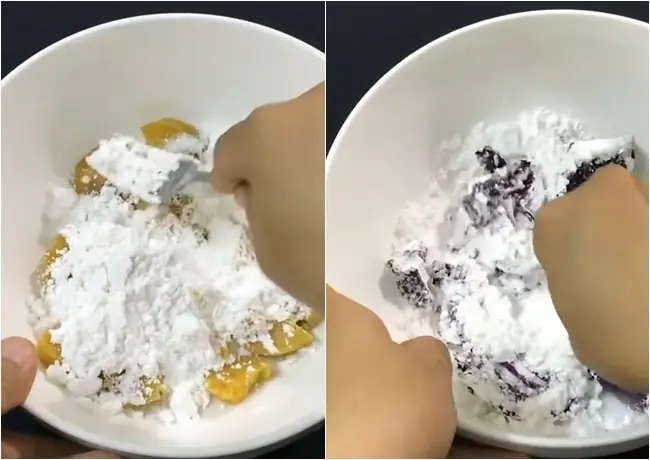 Bước 2: Dầm nhuyễn khoai với bột Bước 2: Dầm nhuyễn khoai với bột