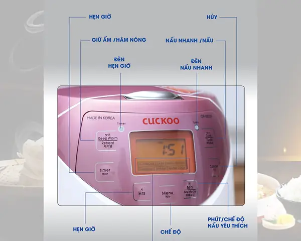 1. Bảng điều khiển nồi cơm điện Cuckoo