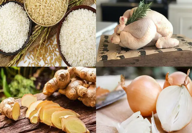 1. Nguyên liệu làm cơm gà chiên mắm tỏi cùng Cơm gà Singapore