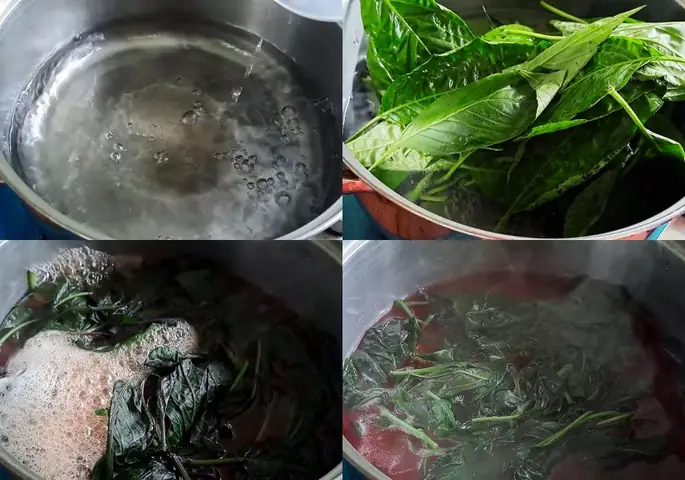 Bước 1: Sơ chế và nấu nước lá cẩm Bước 1: Sơ chế và nấu nước lá cẩm