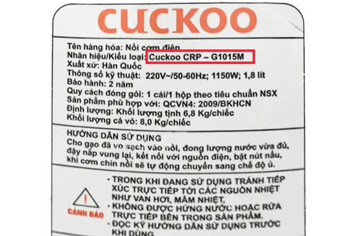 1cách Nhận Biết Thông Tin Nồi Cơm Áp Suất Điện Tử Cuckoo Crp-g1015m