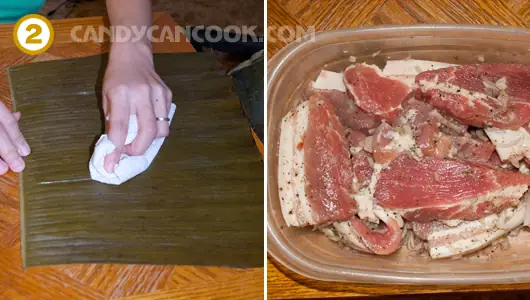 Chuẩn Bị Lá Và Thịt Để Gói Bánh