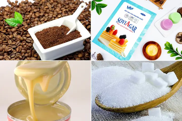 NGUYÊN LIỆU ĐỂ LÀM ĐÔNG SƯƠNG RAU CÂU CAFE