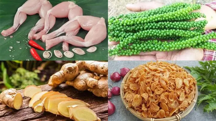 Nguyên liệu món ếch kho tiêu xanh