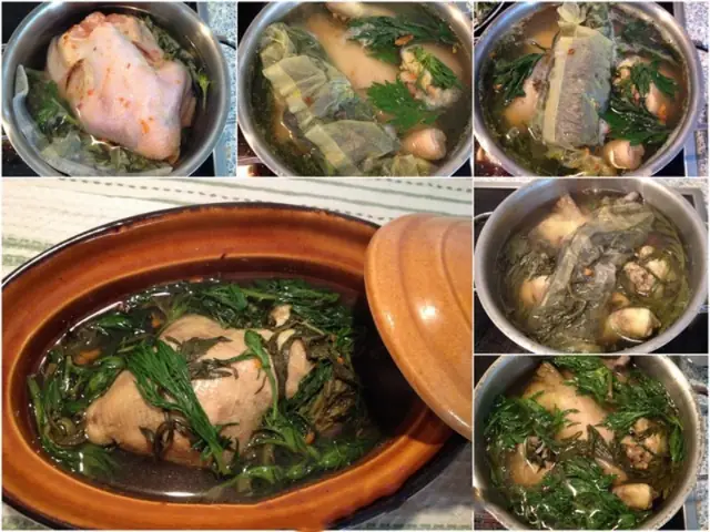 Bước 3: Hầm gà sâm lá ngải cứu Bước 3: Hầm gà sâm lá ngải cứu