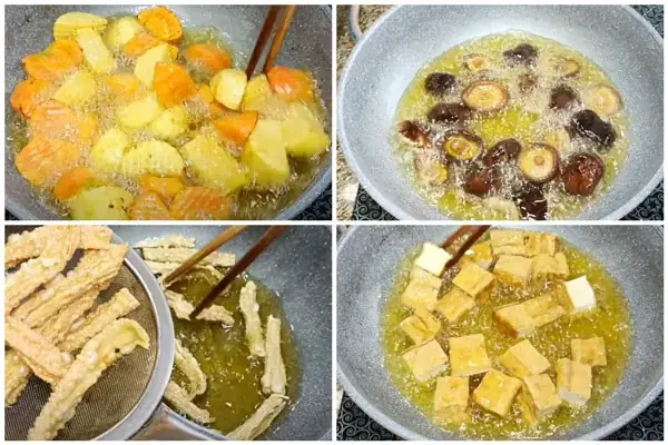 Bước 2: Chiên Sơ Nguyên Liệu