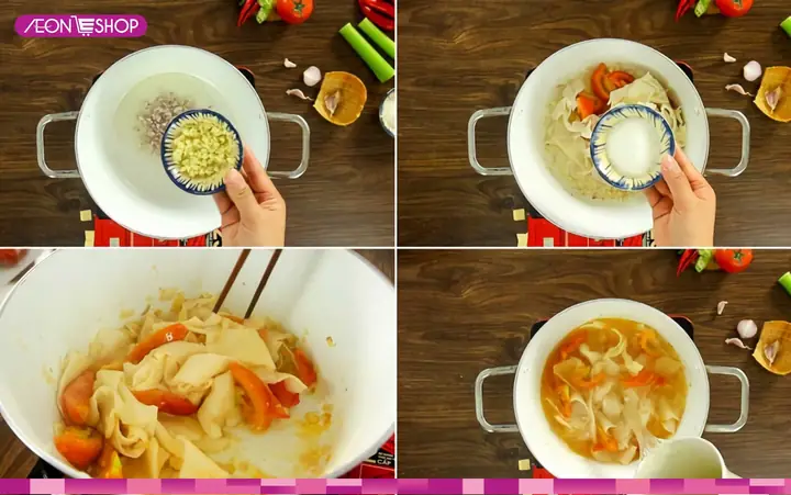 Bước 3: Xào măng và thịt ếch