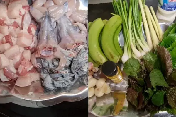 Nguyên liệu nấu ếch om chuối đậu măng Nguyên liệu nấu ếch om chuối đậu măng