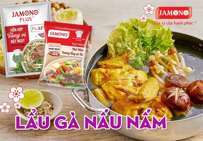 lẩu gà nấu nấm