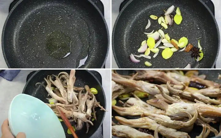 Bước 2: Xào lưỡi vịt Bước 2: Xào lưỡi vịt