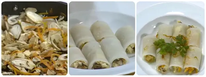 Củ cải cuộn nấm hấp chay Củ cải cuộn nấm hấp chay