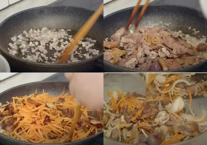 Xào lòng mề gà và rau củ