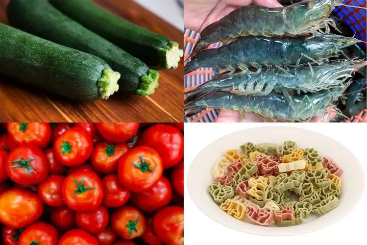 4Nui tôm cho bé xào với cà chua và bí ngòi (công thức được chia sẻ bởi người dùng) 4Nui tôm cho bé xào với cà chua và bí ngòi (công thức được chia sẻ bởi người dùng)