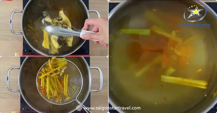 Bước 2: Nấu Nước Lèo – Linh Hồn Bún Cá
