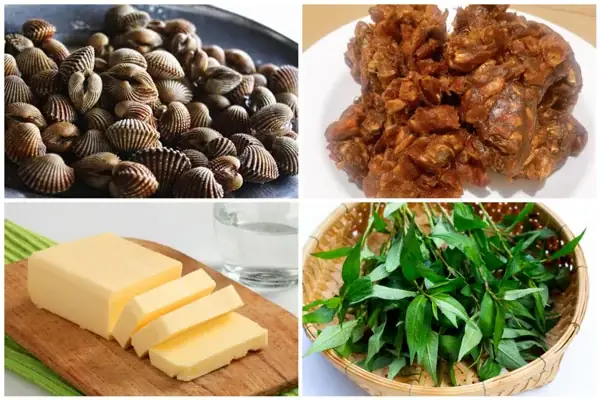 Nguyên liệu làm sò huyết rang me Nguyên liệu làm sò huyết rang me