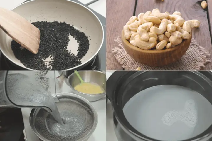 7Cách nấu sữa mè đen với hạt điều