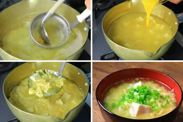Các bước thực hiện nấu súp miso trứng Các bước thực hiện nấu súp miso trứng