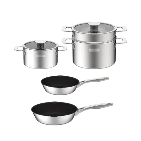 Bộ nồi Inox liền khối Elmich Hera EL-8134IN size 18, nồi hấp 22 chảo 20, chảo 26cm