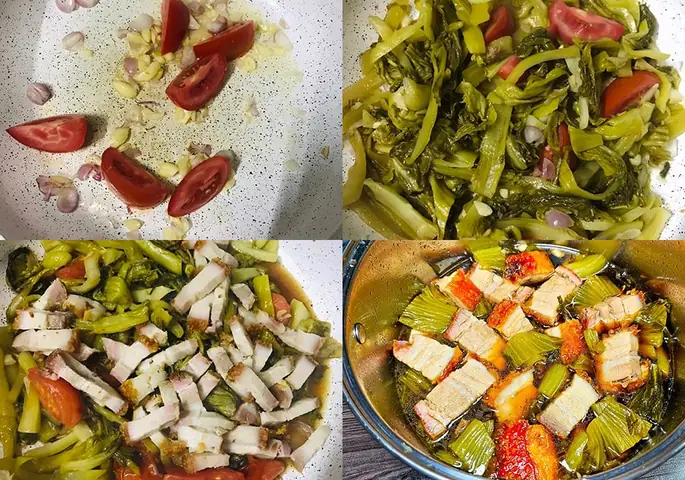 Các bước làm heo quay kho cải chua