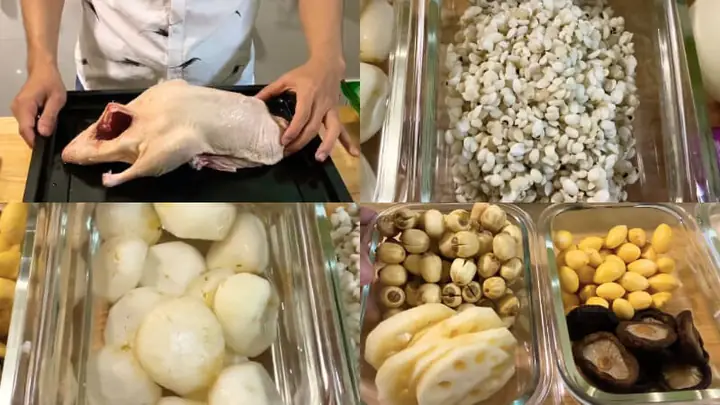 1Nguyên liệu làm món vịt tiềm ngũ quả