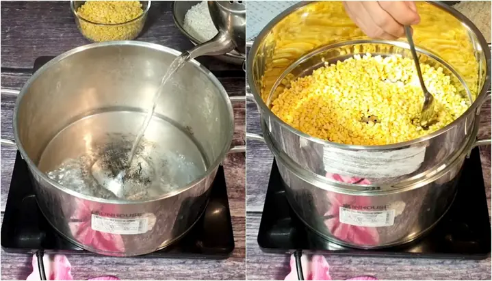 Bước 2: Hấp chín đậu xanh Bước 2: Hấp chín đậu xanh