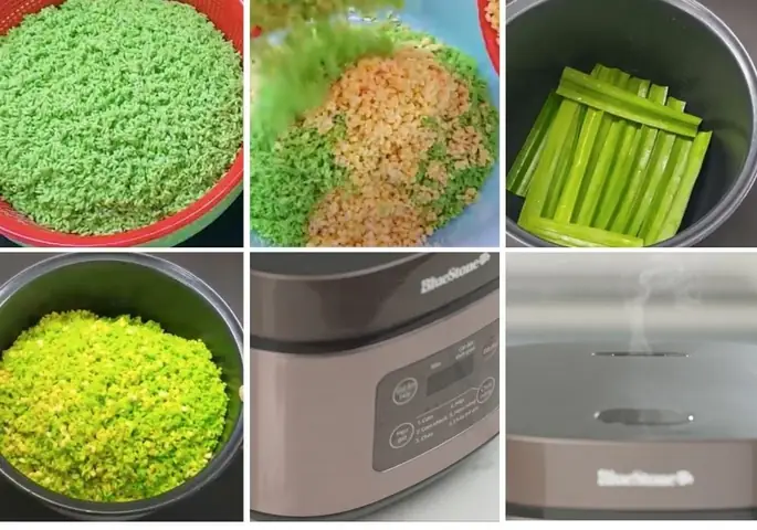 Hấp Xôi Đậu Xanh Lá Dứa Bằng Nồi Cơm Điện