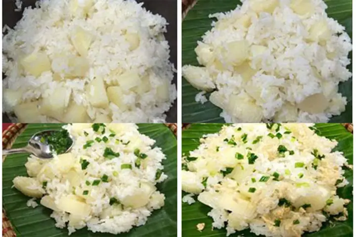 Cách Nấu Xôi Sắn Mỡ Hành Bằng Nồi Cơm Điện