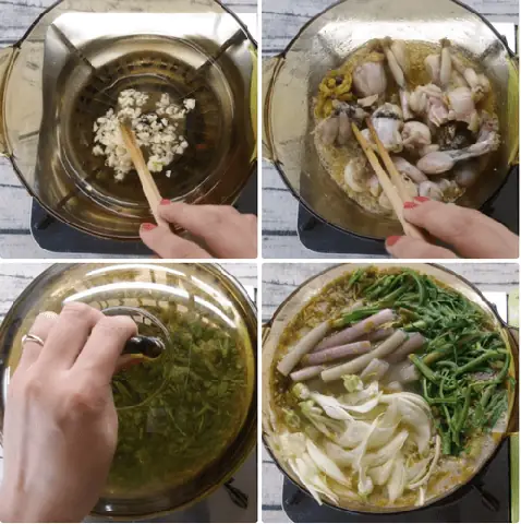 Bước 3: Nấu Canh Chua Ếch Lá Me